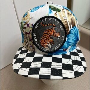 Woolf With Me Youth Checkerboard Floral Manhattan Beach California Tiger Hat Cap